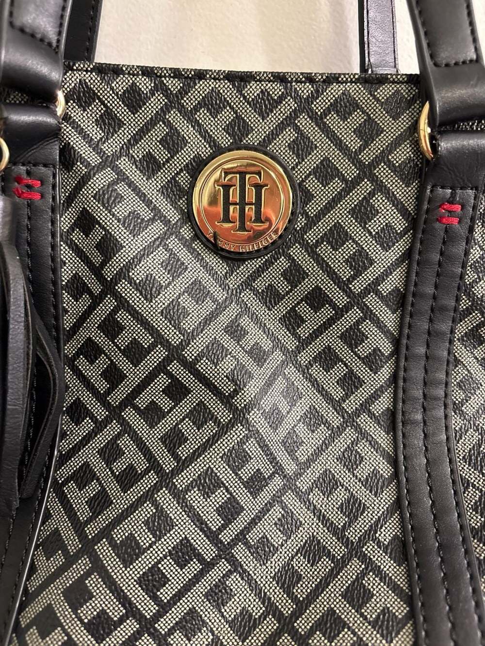 Large black and cream Tommy Hilfiger bag with red...